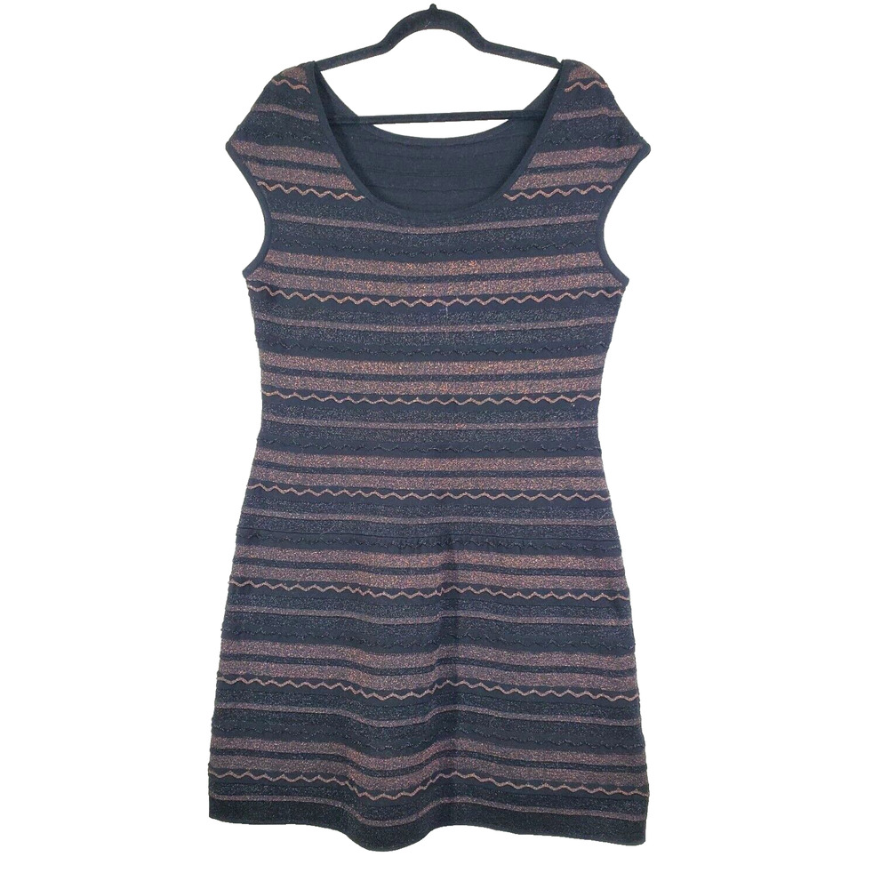 Peruvian Connection Dress Womens Large Black Gold Knit‎ Metallic Pima Cotton